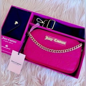 ON HOLD***************Juicy Couture Hot Pink JC Logo Free Love Slim Bag Set